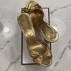 Coach Gold Bow Heels with Cork Bottom NWT